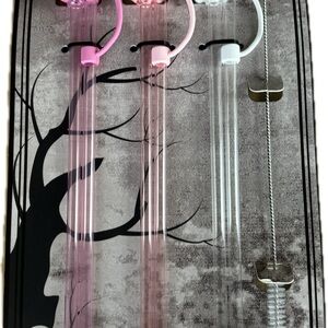 Kohl's 10 piece Pink and Clear Glass Straw Set with cleaning brush